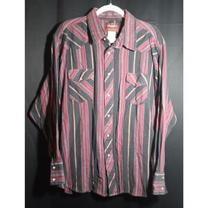 Wrangler Big Man 3XL Pearl Snap Red Black Striped Western Rodeo Long Sleeve